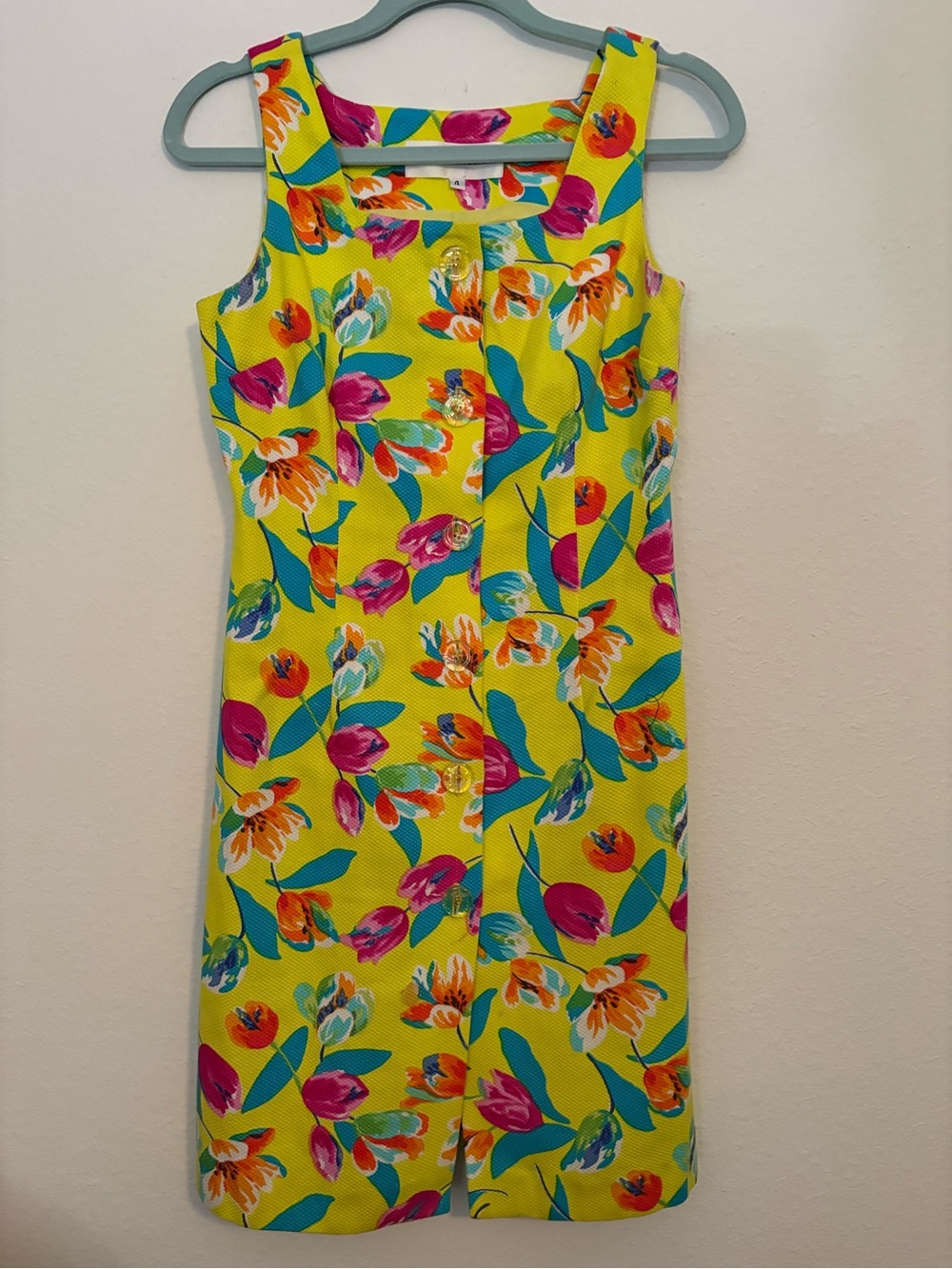 Vintage 90’s Laura Madrigano Yellow Floral Print Dress Size 4